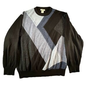 Tagio Vintage Geometric Colorblock Sweater Mens XL Black Blue Wool Blend Knit